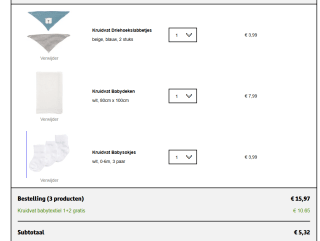 Alle baby textiel 1+2 gratis bij Kruidvat