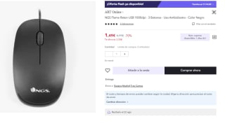 Ratón Óptico 1000dpi con Cable USB con 3 botones NGS Flame Black por 1.49€