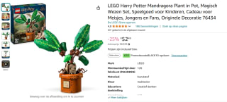 LEGO Harry Potter Mandragora Plant in Pot (76433) voor €42,49 bij Amazon