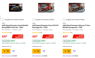 2+1 gratis op LEGO Speed Champions F1 racewagens bij Bol