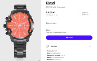 Reloj Cronografo de Hombre Diesel GRIFFED MINI por 83€