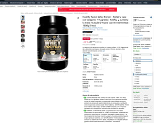 Proteína Healthy Fusion Whey Protein pura con Colágeno + Magnesio Tonifica y aumenta la masa muscular 1000g Fresa por 21,52€