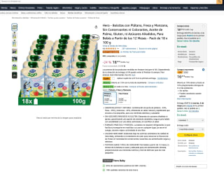 18 Unidades de 100g Hero baby bolsitas de fruta por solo 12,74€