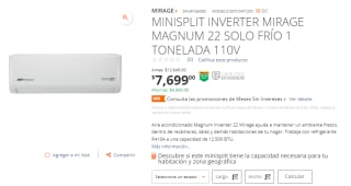 Minisplit Inverter Mirage Magnum 22 Frío por $7,699 en Home Depot