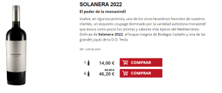 6 Botellas de Solanera 2022 por 36.2€
