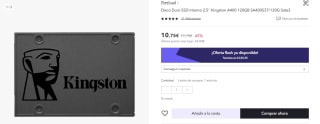 Disco Duro SSD Interno 2.5" Kingston A400 120GB SA400S37/120G Sata3 por 8.06€