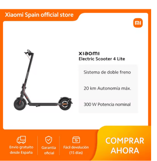 Patinete Xiaomi Electric Scooter 4 Lite 20km Autonomía 300W por solo 190,79€