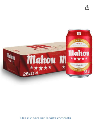 Mahou 5 Estrellas, Pack de 28 Latas x 33 cl, Cerveza Especial Dorada por 15,19€