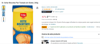 Dr. Schar Biscotes Pan Tostado sin Gluten, 260g por 3,33€