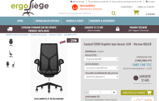 Fauteuil COSM Graphite haut dossier LEAF - Herman MILLER à 1.687,15€