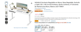VASAGLE Escritorio Regulable en Altura, Mesa Regulable, Enchufe y Cajón, 60 x 140 cm por 103,99€