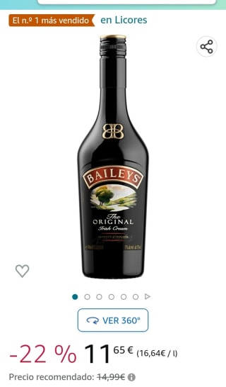 Baileys Irish Cream Original, licor de crema de whisky irlandesa, 700 ml por 11,65€.