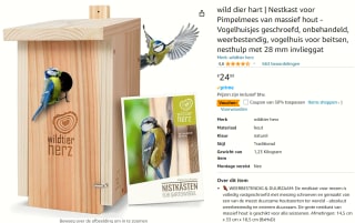 Nestkast voor Pimpelmees van massief hout voor €12,49 bij Amazon