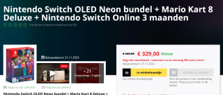 Nintendo Switch OLED Neon bundel + Mario Kart 8 Deluxe + Nintendo Switch Online 3 maanden voor €329 bij Game Mania