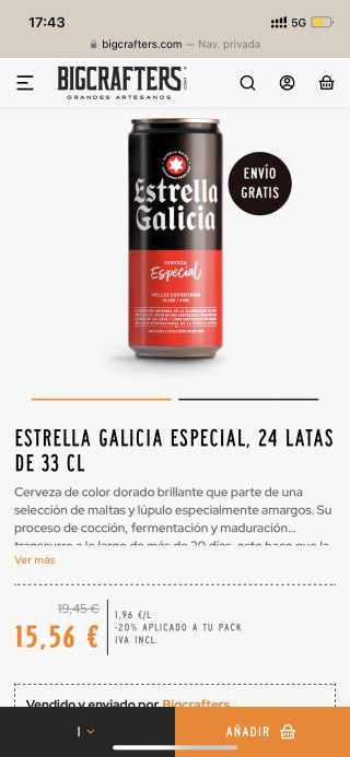 20% en Estrella Galicia lata 33cl + envio gratis por 15,56€