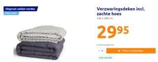 Verzwaringsdeken 140x200 cm 7 kilo incl. hoes voor €29,95 bij de Action