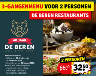 3 Gangen menu voor 2 personen bij de Beren voor €32,50 via de Kruidvat