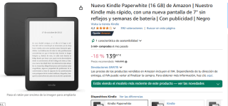 Nuevo Kindle Paperwhite (16 GB) de Amazon por 139,67€