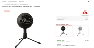 Microfono para grabacion Blue Snowball Black Ice por 39€