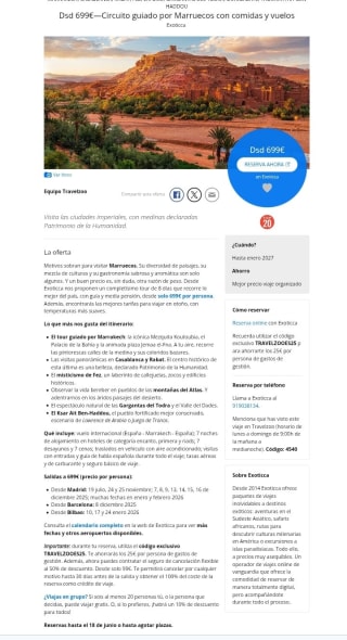 Circuito guiado por Marruecos 8 días por con comidas y vuelos desde 699€.