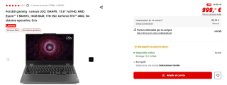 Portátil gaming Lenovo LOQ 15AHP9 , 15.6" Full-HD, AMD Ryzen 7 8845HS, 16GB RAM, 1TB SSD, GeForce RTX 4060 por 849,15€
