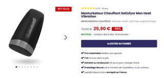 Masturbateur Chauffant Satisfyer Men Heat Vibration à 25,90€