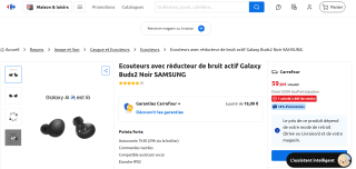 Ecouteurs avec réducteur de bruit actif Galaxy Buds2 Noir SAMSUNG à 59,60€