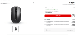 Rapoo 7200M draadloze muis voor €11,97 bij MediaMarkt