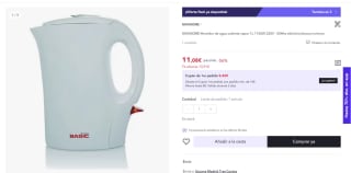 Hervidor de agua caliente vapor 1L 1100W 220V - 50Hhz Maxhome por 11,08€ (6,45€ cuenta nueva)