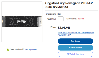 Collect 2TB of Kingston Fury Renegade M.2 2280 M.2 PCIe 4.0 x4 NVMe SSD from eBay for £81.59