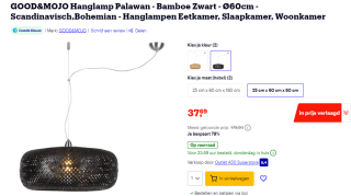 GOOD&MOJO Hanglamp Palawan Bamboe Zwart 60cm voor €37,69 bij Bol