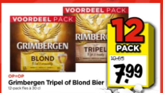 Grimbergen tripel of blond 12 flesjes voor €7,99 bij de Vomar.