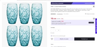 Oriente Set 6 Vasos Altos Vidrio 47cl Azul por 10,12€ (cuenta nueva por 6,07€)