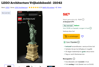 LEGO Architecture Vrijheidsbeeld (21042) voor €58,79 bij Bol