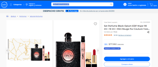 Set con perfume Black Opium EDP Mujer 90 ml + 10 ml + Mini Rouge pur Couture por $77.990