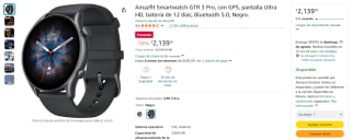 Amazfit Smartwatch GTR 3 Pro GPS por $2,140 en Amazon