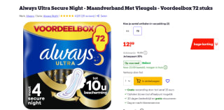 Always Ultra 72 x, Maandverband voor €12,99 bij Bol