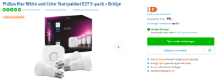 Philips Hue starterkit - wit en gekleurd - 3 lampen - E27 voor €99 bij Coolblue