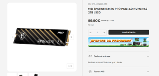 MSI Spatium Pro M470 2TB PCIe 4.0 - Unidad SSD M.2 por 99,90€