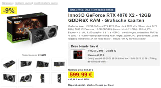 INNO3D GeForce RTX 4070 TWIN X2 Videokaart + Diablo 4 voor €599 bij Proshop