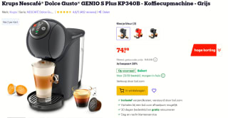 Krups Dolce Gusto Genio S Plus KP340B + 2 Dozen Nescafe Dolce Gusto capsules á 16 stuks voor €34,99 na cashback bij Bol.com