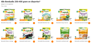 Alle Bonduelle 250-400 gram en diepvries* 2 voor €3 bij de AH