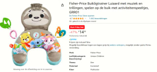 Fisher-Price luiaard-speelkussen met trilling en muziek voor €14,99 bij Amazon