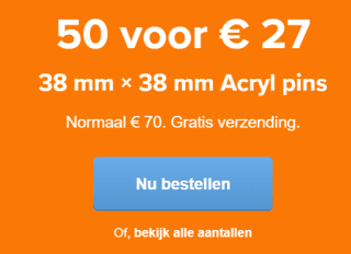 50 Acryl pins 38 mm × 38 mm voor €27 bij Stickermule