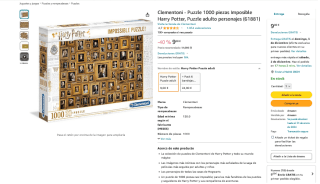 Puzzle Clementoni 1000 piezas Imposible Harry Potter por 9€