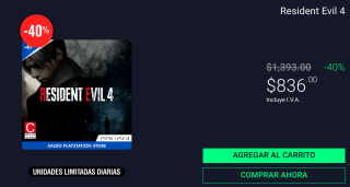 Resident Evil 4 PS5 por $836 en Claners