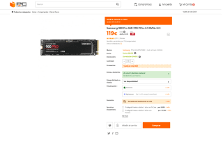 Samsung 980 Pro SSD 2TB PCIe 4.0 NVMe M.2 por 119€