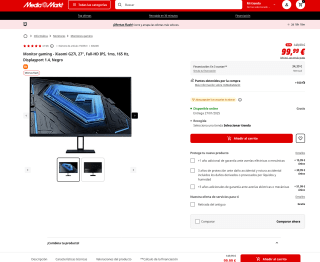 Monitor Gaming XIAOMI G27i 165hz 27" FullHD IPS por solo 99,99€