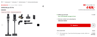 Samsung Jet 95 Pet - Steelstofzuiger + Gratis Accu voor €429 bij de mediamarkt