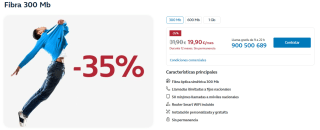 35% descuento Fibra Movistar 300Mb por 19,90€ al mes